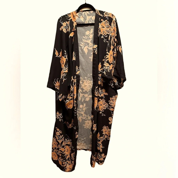 Vintage Floral style FREE Open Women's floral  Duster Length Robe Kimono - Picture 10 of 11